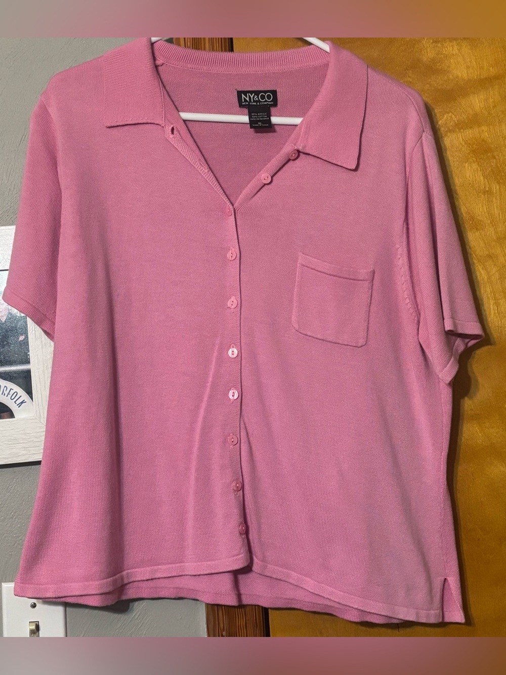 New York & Company Pink Button-Front Knit Top